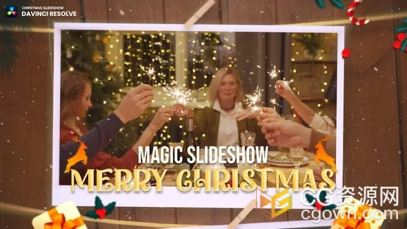 达芬奇模板-圣诞节照片墙幻灯片视频相册动画DaVinci Resolve