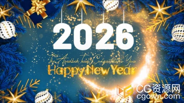金色魔法粒子动画演绎节日庆典圣诞节贺卡2026年新年片头-AE模板