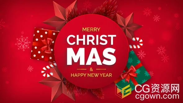 红色喜庆风格圣诞节视频片头动画AE模板