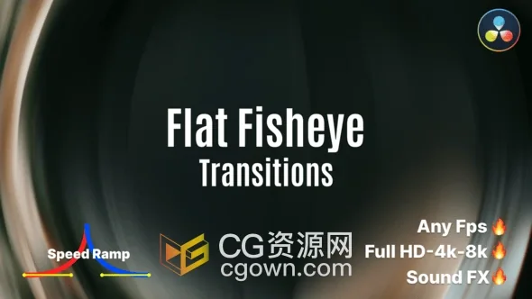 DR达芬奇模板40种鱼眼变形视频特效转场过渡预设Flat Fisheye Transition