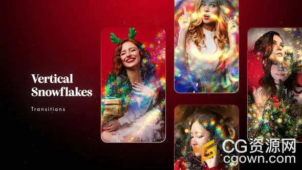10种闪耀雪花粒子转场剪辑圣诞节短视频专用AE模板