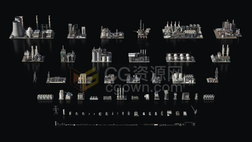 3D模型炼油厂重工业反应堆烟囱管道冷却塔储存装置建筑楼房Blender/3DS MAX格式-CG资源网 3D模型炼油厂重工业反应堆烟囱管道冷却塔储存装置建筑楼房Blender/3DS MAX格式