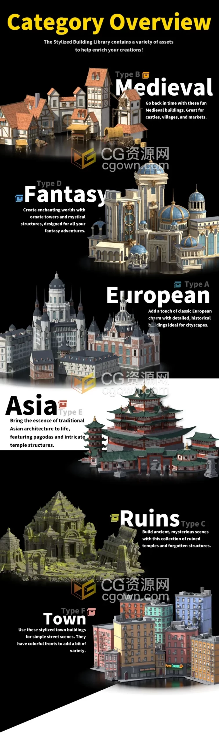 Blender中世纪城镇城堡欧洲亚洲建筑3D模型资产Stylized Building Library Vol.1 Kitbash Assets v1.0.1-CG资源网 Blender中世纪城镇城堡欧洲亚洲建筑3D模型资产Stylized Building Library Vol.1 Kitbash Assets v1.0.1