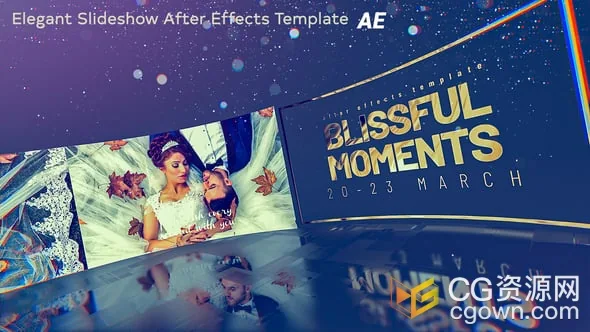 照片集闪烁特效惊艳婚礼幻灯片视频相册AE模板+背景音乐