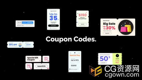 8组折扣码优惠券图形标签设计动画视频AE模板-CG资源网 8组折扣码优惠券图形标签设计动画视频AE模板