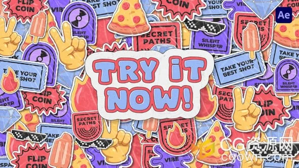 卡通贴纸标签图形元素动画视频转场AE模板