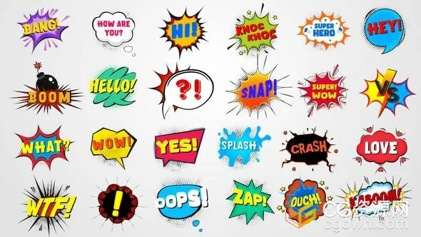 24个漫画风格气泡动作特效卡通字幕动画AE模板