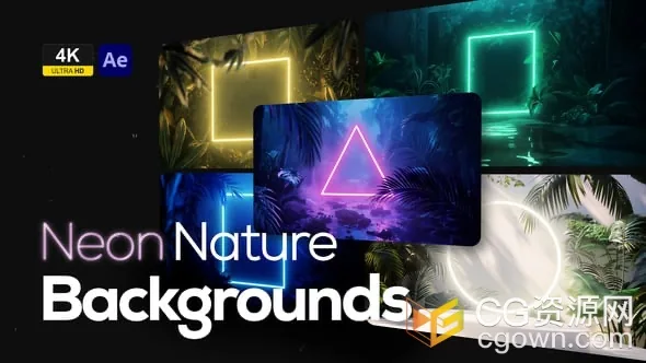 5组丛林热带场景加发光霓虹灯形状背景视频动画AE模板