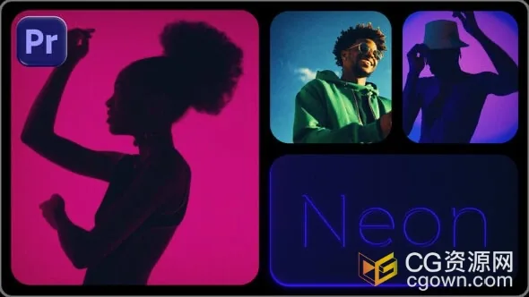 带霓虹灯效果多屏画面动画宣传介绍视频片头PR模板