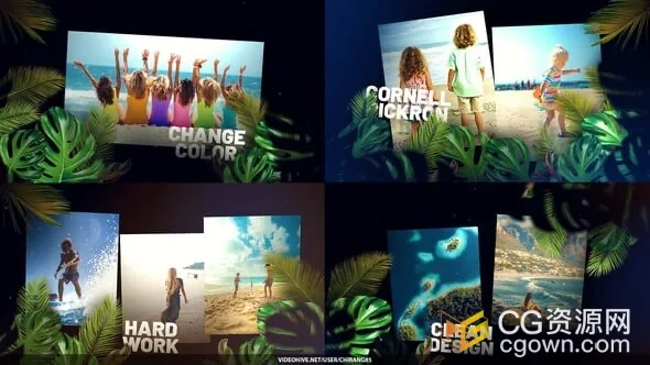 夏季叶子前景设计照片集视频相册动画AE模板