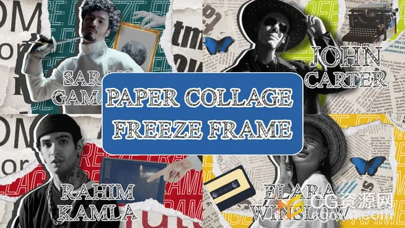 纸拼贴定格画面人物介绍AE视频模板下载