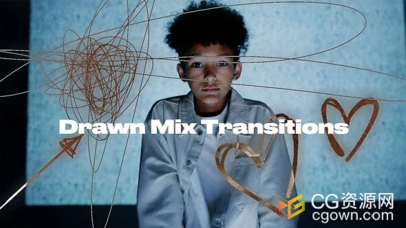 乱绘画纹理叠加动画转场效果PR模板Drawn Mix Transitions