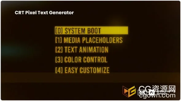 CRT像素文本生成器复古风格文字标题动画-PR模板