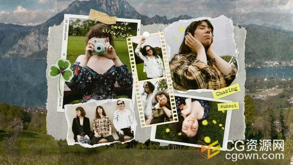 剪贴簿照片拼贴相册视频模板AE&PR工程+背景音乐