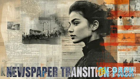 旧报纸风格头条新闻纸张叠加覆盖视频转场动画AE模板
