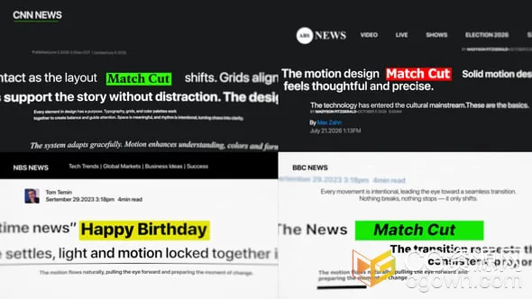 Match Cut AE模板匹配剪辑文本高亮介绍视频动画