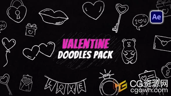 情人节主题涂鸦线条效果图标元素动画14组AE模板-CG资源网 情人节主题涂鸦线条效果图标元素动画14组AE模板