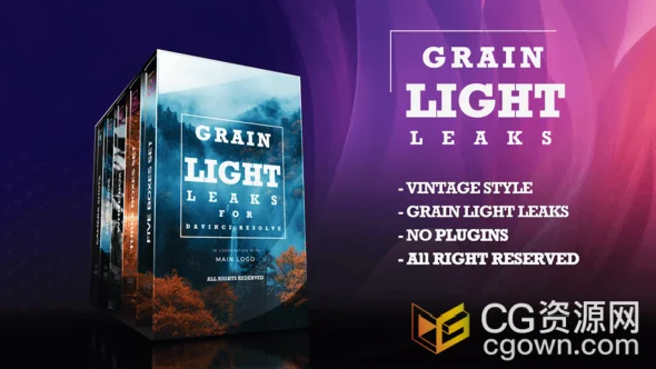 DR达芬奇模板-颗粒胶片感漏光效果视频转场特效动画