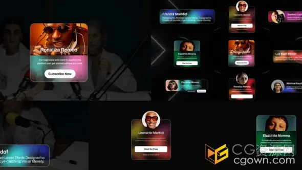 霓虹色渐变采用全息设计卡片式介绍信息动画-AE模板