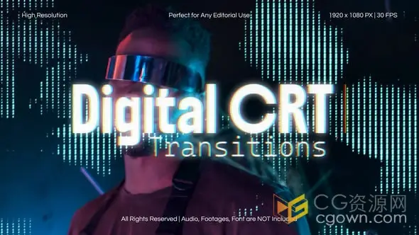 现代故障风格数字失真扫描线特效视频转场AE模板