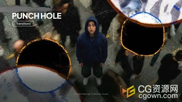 烧伤打孔复古纹理特效视频转场动画AE模板