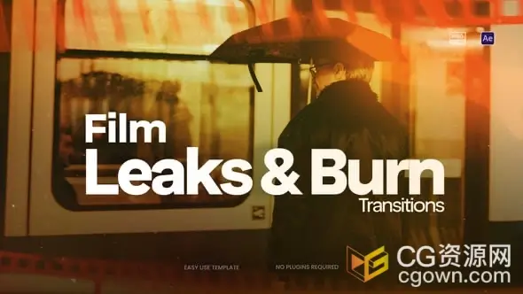 烧伤胶片纹理泄漏光动画视频转场过渡AE模板