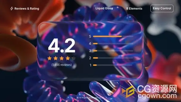 液态玻璃设计评论与评分卡片图形动画AE模板