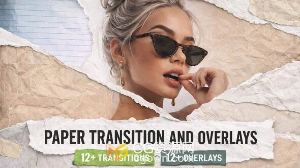 撕碎纸张转场与和折叠纹理叠加效果-AE模板