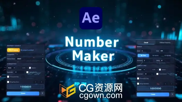 AE脚本Number Maker V1.3.0动态数字数值动画生成器+视频教程