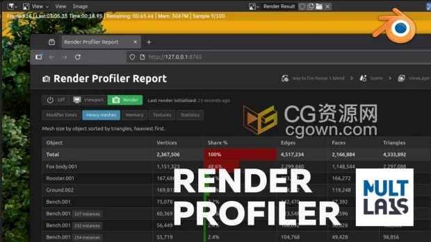 Blender插件Render Profiler V0.9.4渲染性能分析工具