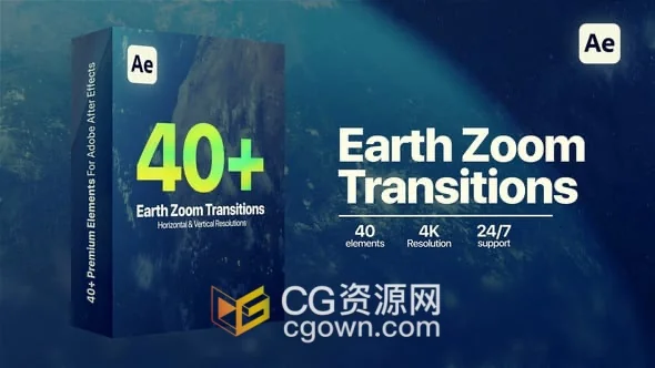 地球缩放切换场景视频转场特效AE模板下载