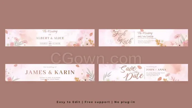 横幅设计婚礼介绍字幕条动画AE模板