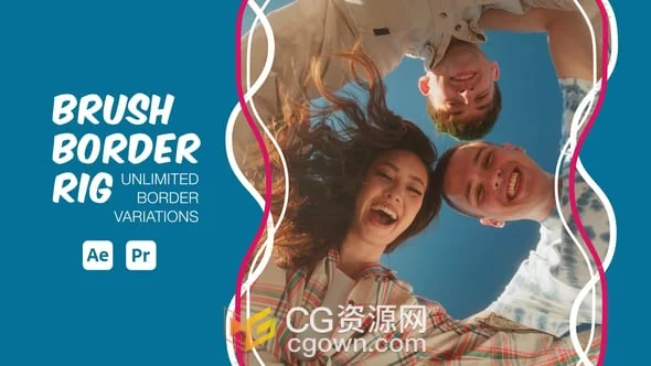 手绘涂鸦波浪线条图形动画边框遮罩元素设计AE&PR模板