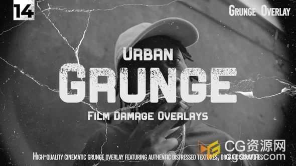 14种4K分辨率胶片损坏颗粒烧灼叠加FCPX插件Gritty Urban Film Damage Bundle