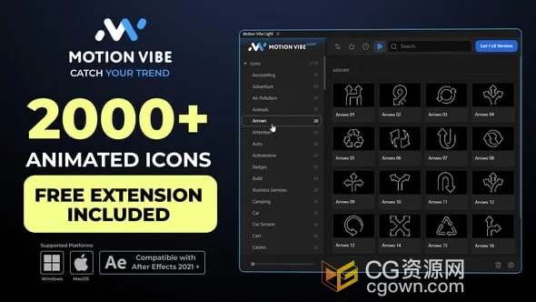 Animated Icons 2110个图标动画元素模板+AE扩展脚本 | CG资源网