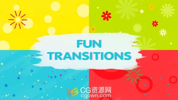 彩色卡通笔刷图形动画儿童视频转场效果AE模板