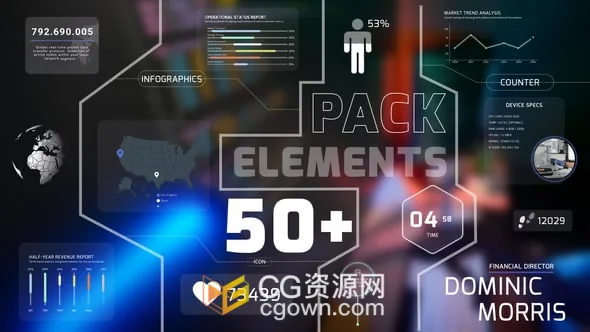 50组智能界面信息图表元素动画包AE模板下载