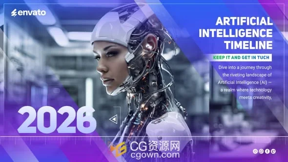 人工智能高科技公司宣传时间线幻灯片介绍视频AE模板+背景音乐