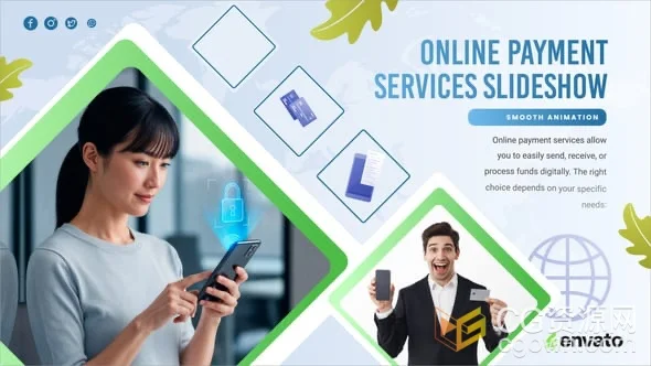 在线支付服务幻灯片科技公司宣传片视频AE模板+背景音乐