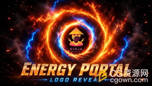 能量传送门火焰闪电特效LOGO视频片头动画-AE模板