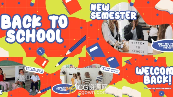 创意开学季宣传视频开场片头动画-AE模板