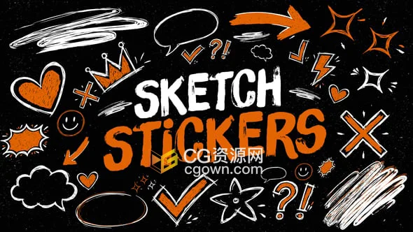 16个手绘图案涂鸦风格贴纸元素动画FCPX插件Sketch Stickers