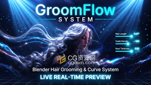 Blender插件Groomflow Pro v1.4.4引导式毛发头发梳理-CG资源网 Blender插件Groomflow Pro v1.4.4引导式毛发头发梳理