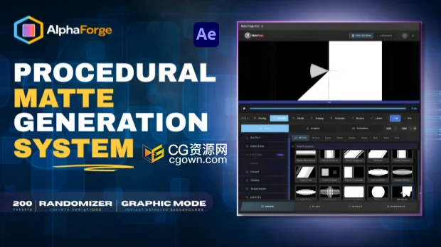 AE脚本AlphaForge v1.0.1生成动态遮罩图形和转场内置200个预设+视频教程