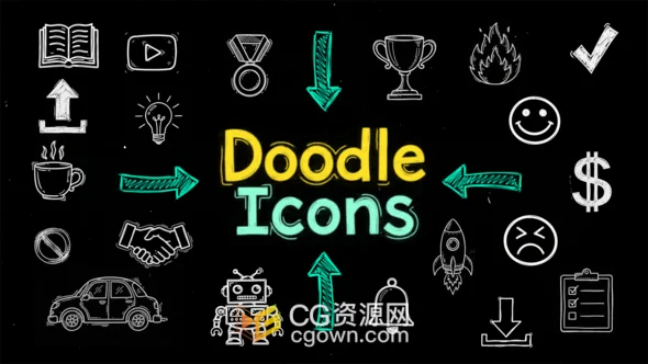 手绘线条涂鸦图标动画Icons AE模板下载-CG资源网 手绘线条涂鸦图标动画Icons AE模板下载