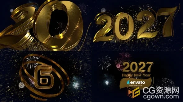 2027跨年夜奢华新年倒计时开场视频片头AE模板